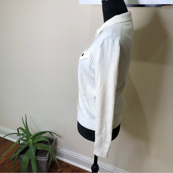 Theory 100% Cashmere Ivory Ribbed Long Sleeve Sweater Cardigan Large - Picture 7 of 11